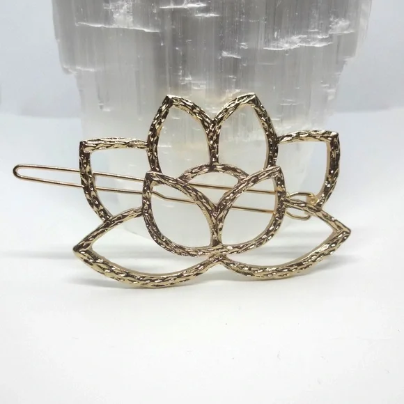 Lotus Gold Hair Barette - Picture 4 of 5